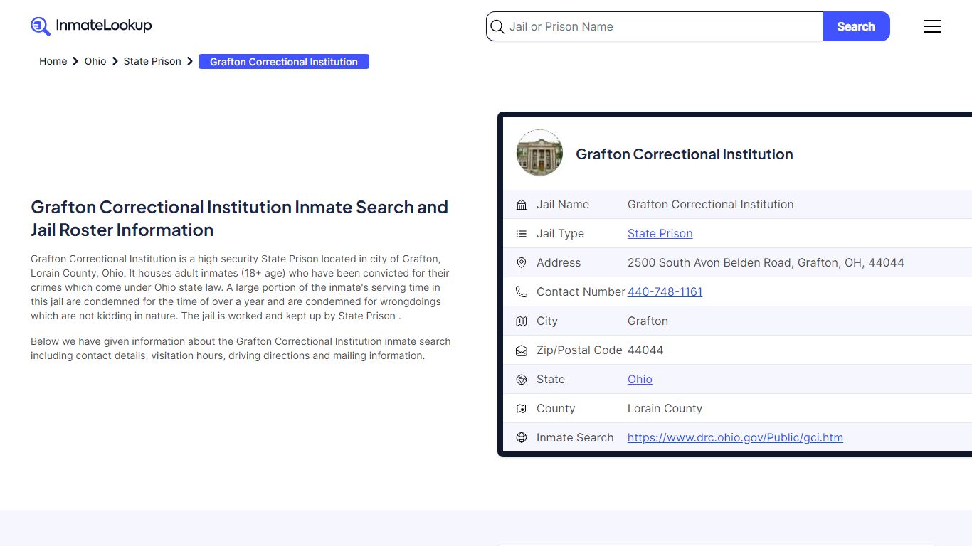 Grafton Correctional Institution Inmate Search, Jail ... - Inmate Lookup